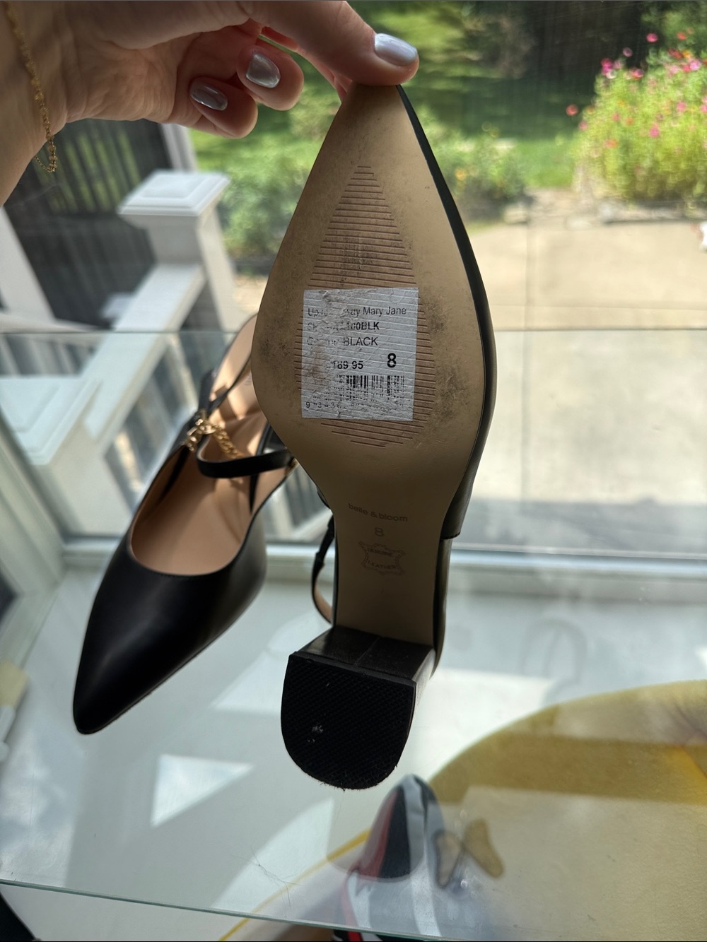 Belle & Bloom Black Pointed Slingback Heels with Gold Chain Accent - Picture 3 of 5